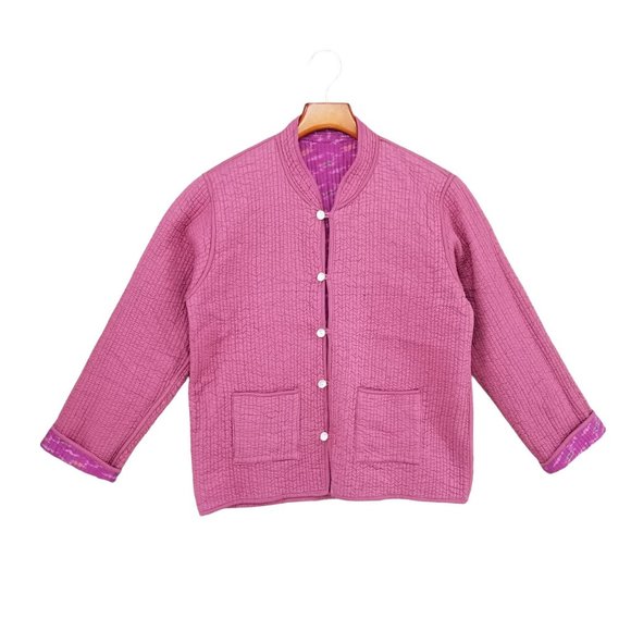 Sam Hilu Silk Reversible Jacket Womens Pink Purple Button Front Size S - Picture 2 of 13